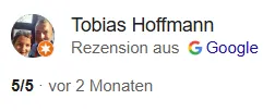 Google-Bewertung 5 von 5 Sternen von Tobias Hoffmann für Thomas Rauch