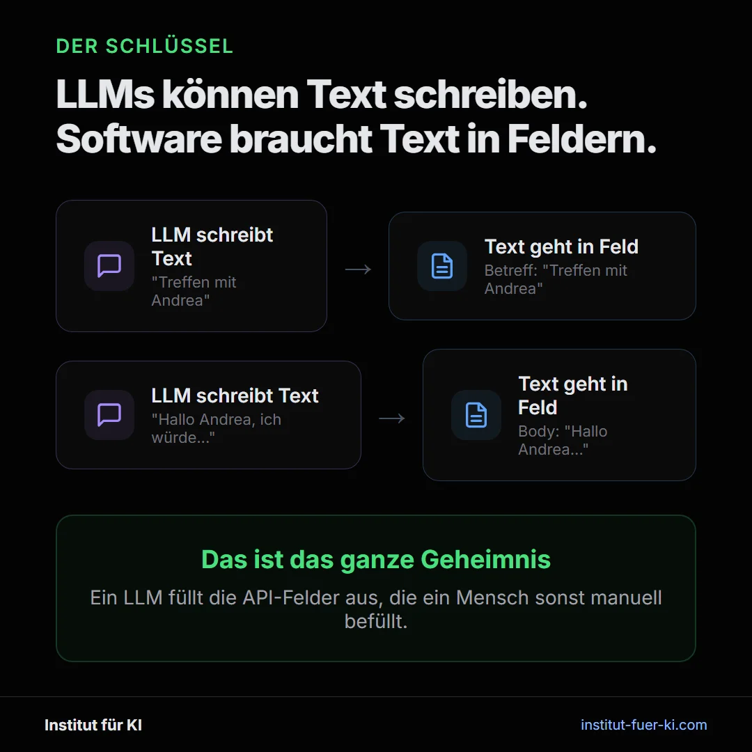 Wie ein LLM Software bedient: Text generieren und in API-Felder schreiben